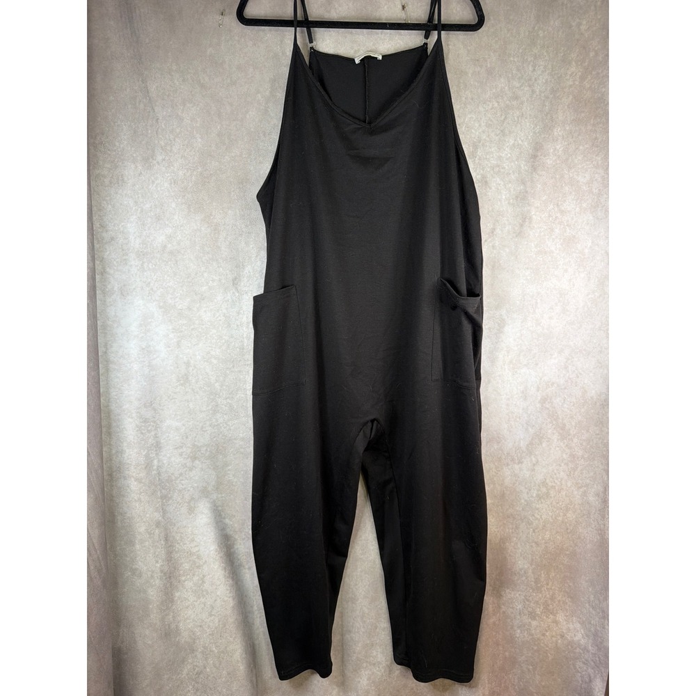 Fantaslook Jumpsuit Women XL Black Wide Leg Adjustable Strap V-Neck Pockets